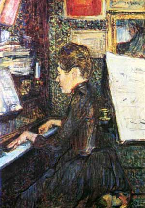 Тулуз-Лотрек. Мадмуазель Дио за фортепьяно. 1890