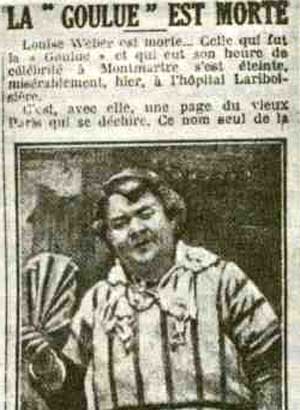 Газетное сообщение о сметри Ла Гулю и ее последней фотографией, 1929